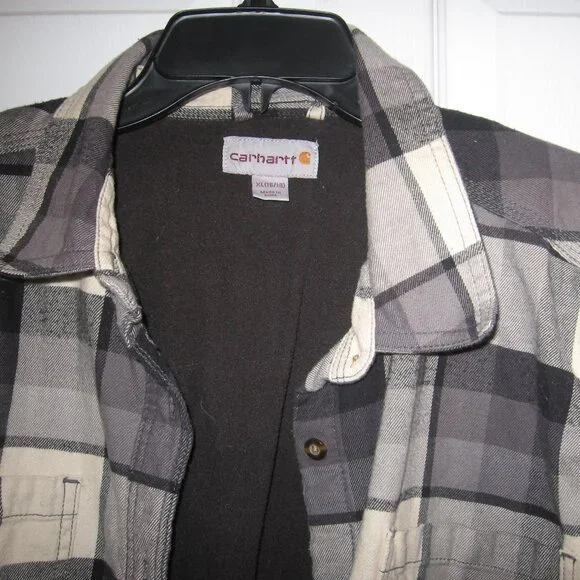 Carhartt Fleece Lined Flannel Shirt Jacket Women's XL Black Beige Plaid 2019 - Picture 2 of 7